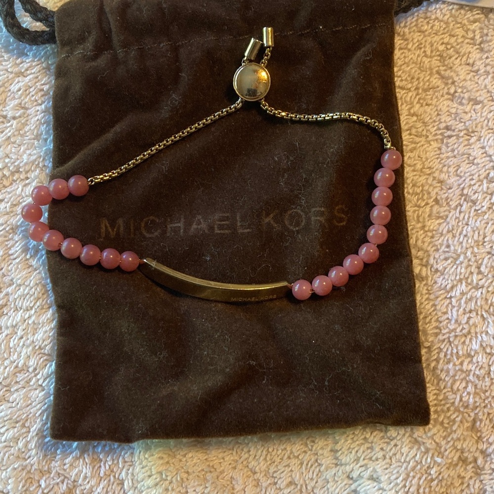 Michael Kors Gold and Pink Beaded Bracelet